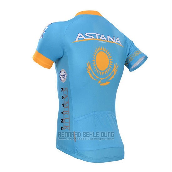 2014 Fahrradbekleidung Astana Azurblau Trikot Kurzarm und Tragerhose
